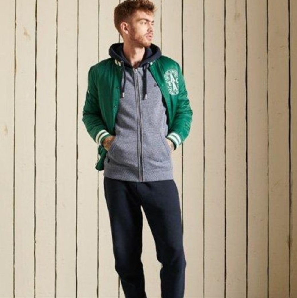 Superdry Men's Blue Vintage Logo Embroidered Baseball Zip Hoodie Size Small. - Picture 2 of 12